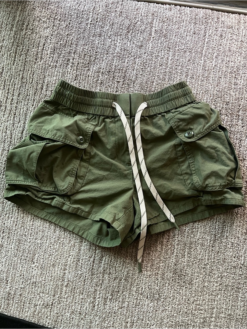 Olive Green Women's Drawstring Cargo Shorts